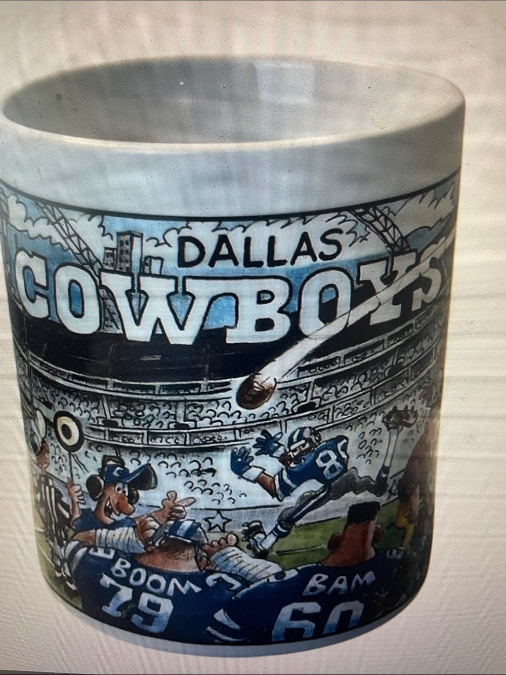 VTG Dallas Cowboys Mug 1994 Team NFL Custom Edge Cartoon Thump the Redskins